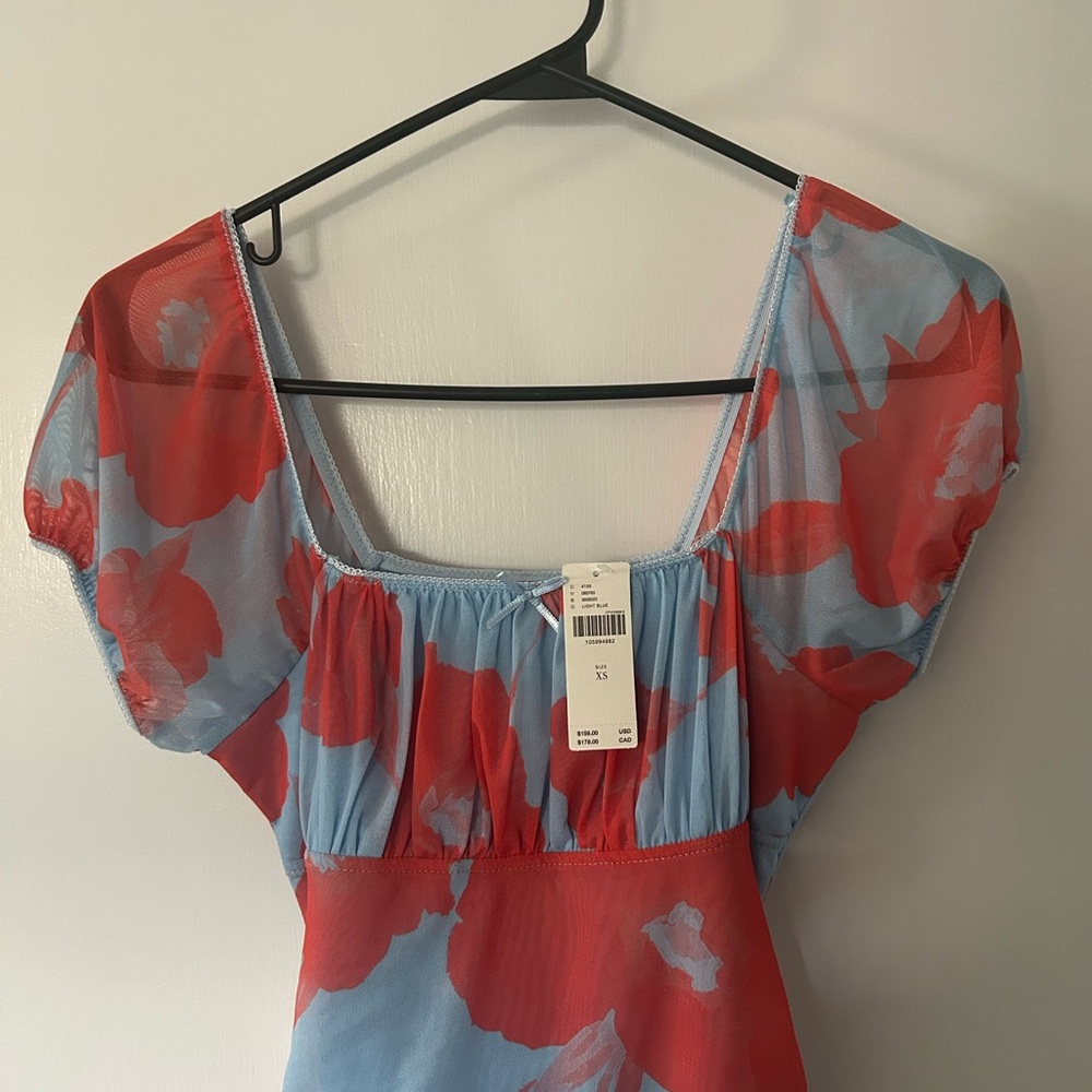 NWT Maeve Puff-Sleeve Square-Neck Mesh Midi Dress XS